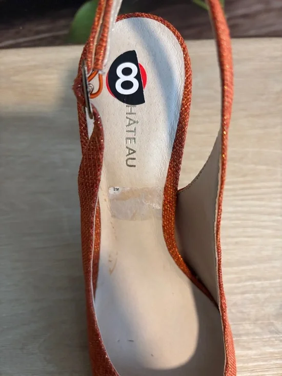 Le Château Orange Glitter Slingback Heels Peep Toe Elegant Size 8 - Picture 8 of 11
